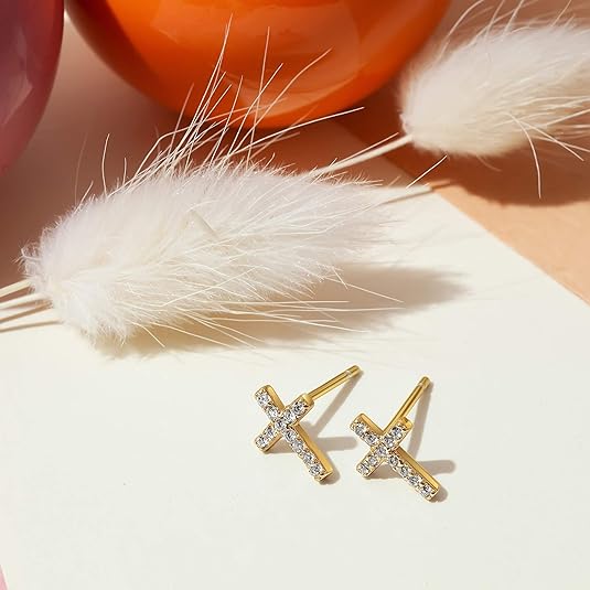 Gold Pavé Cross Earrings