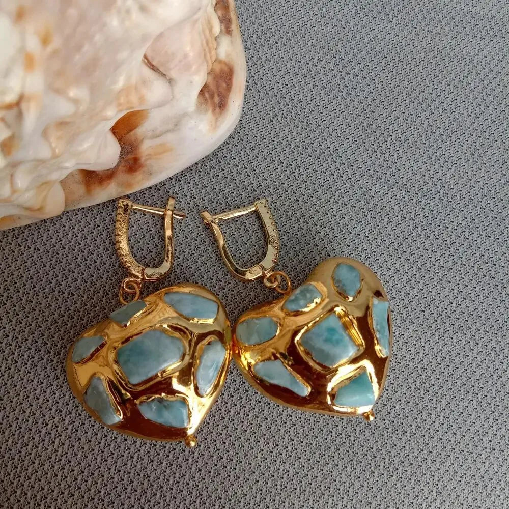 Turquoise Vintage Gold Heart Earrings