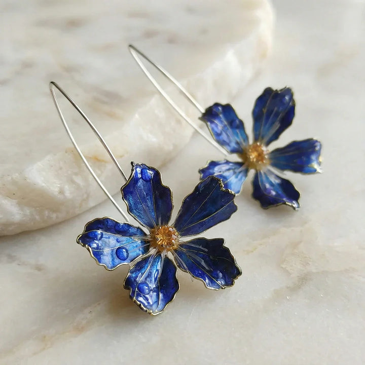 Retro Blue Floral Earrings