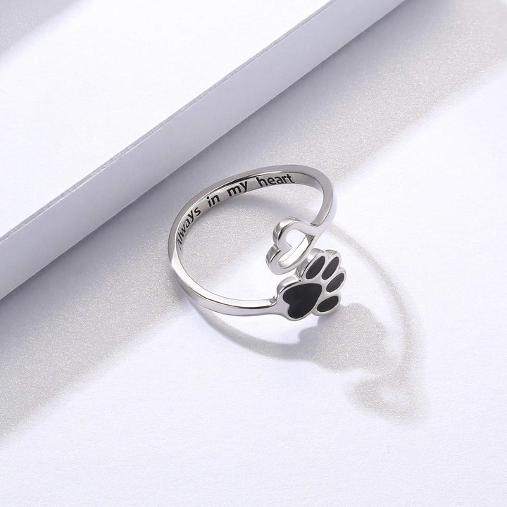 Adjustable Sterling Silver 925 Ring with Footprint and Heart Design