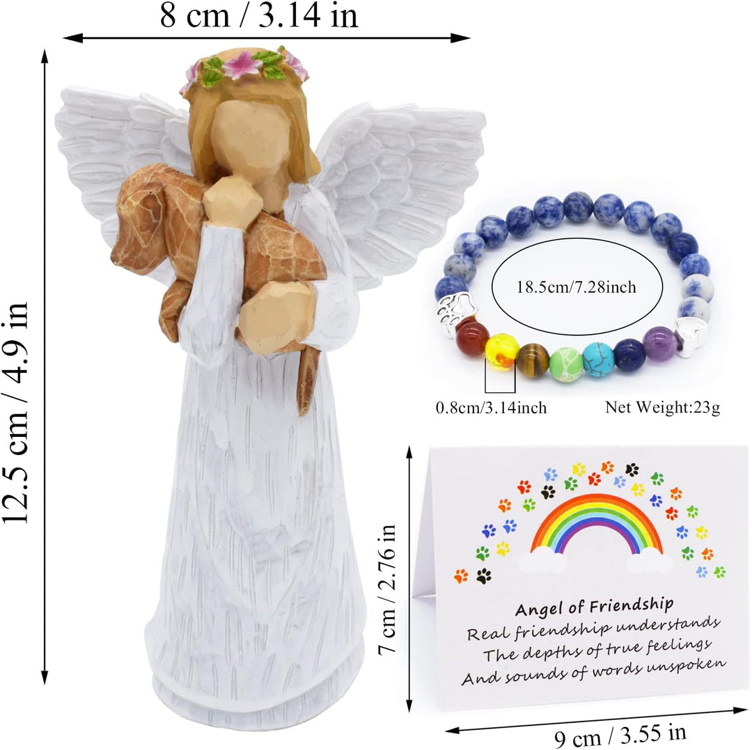 Dog Memorial Set: Friendship Angel Figurine & Chakra Bracelet - Rainbow Bridge