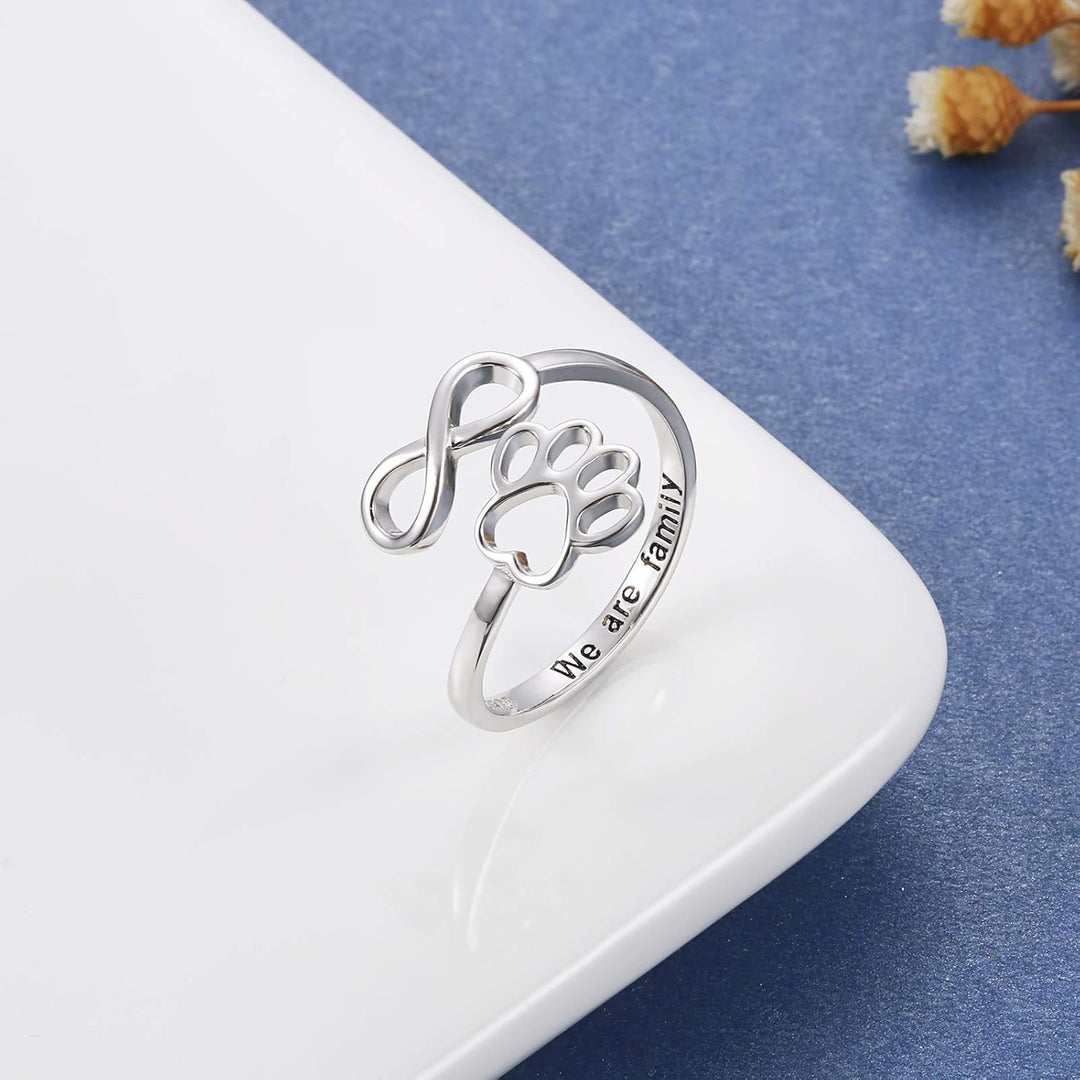 Adjustable Sterling Silver 925 Ring with Footprint and Heart Design