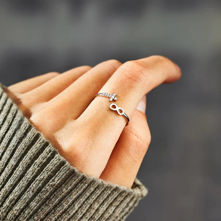 Adjustable Silver Faith & Infinity Ring
