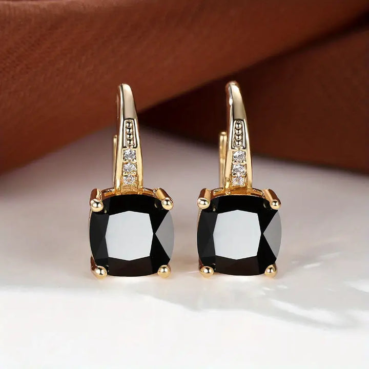 Gold Hoop Earrings with Mystic Gem