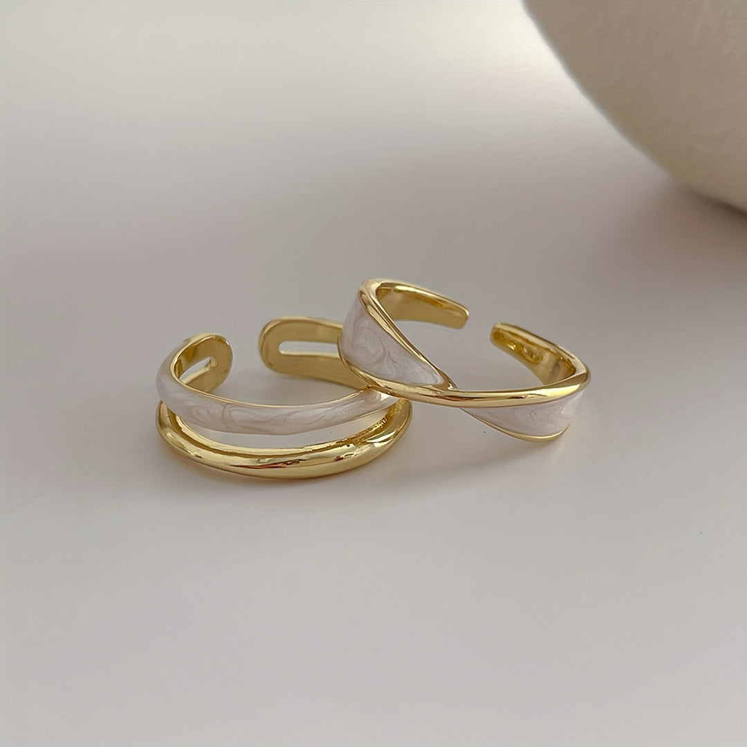 Gold and Mother of Pearl Bicolor Ring Set