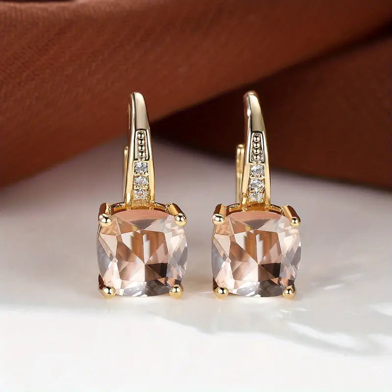 Gold Hoop Earrings with Mystic Gem