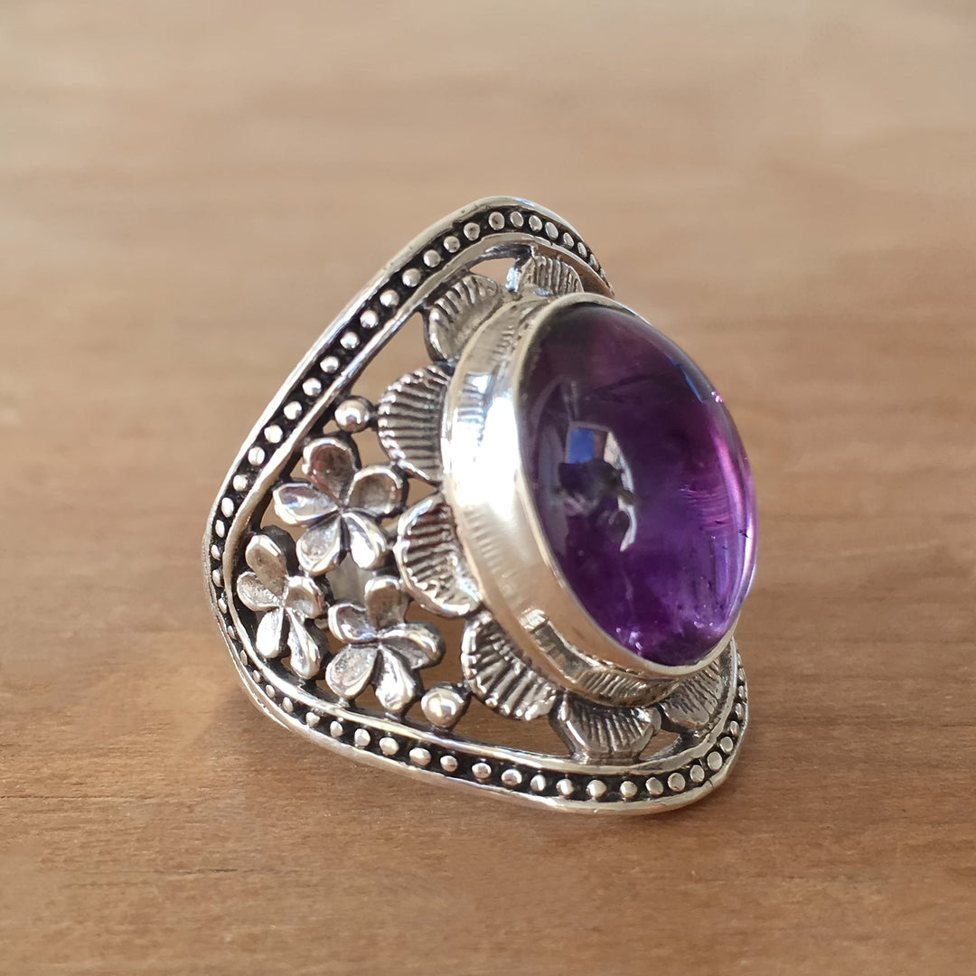 Haida Amethyst Ring" can be rewritten as "Haida Amethyst Gemstone Ring.