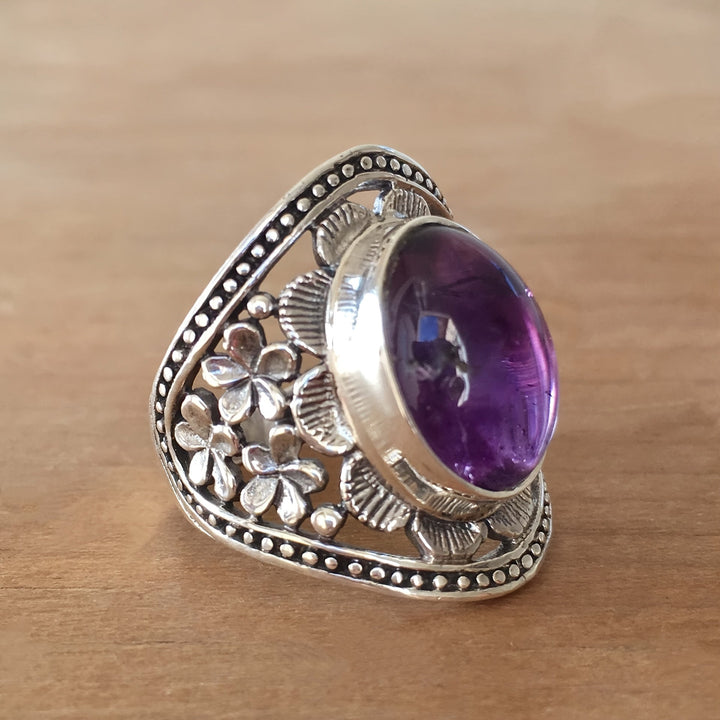 Haida Amethyst Ring" can be rewritten as "Haida Amethyst Gemstone Ring.