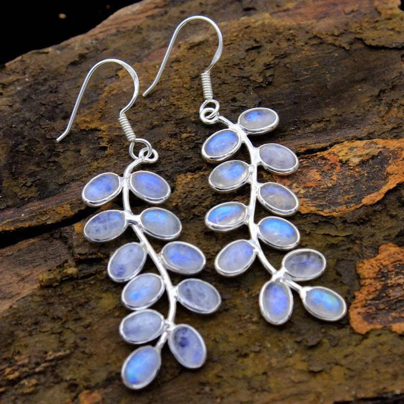 Elegant Moonstone Leaf Earrings