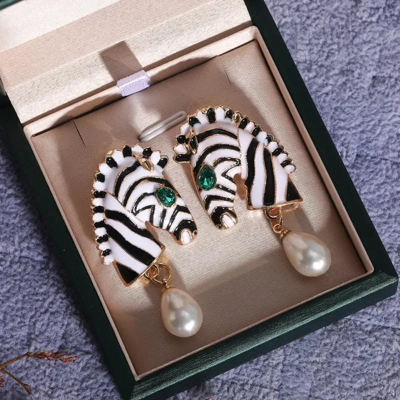Zebra Print Pearl Earrings