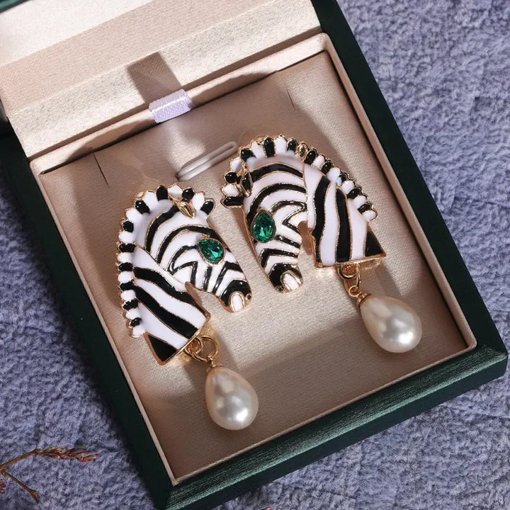Zebra Print Pearl Earrings