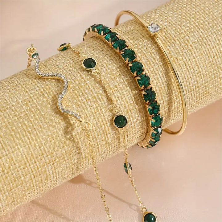 Elegant Emerald Bracelet Set