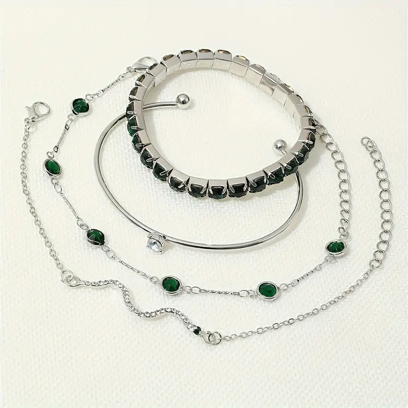 Elegant Emerald Bracelet Set