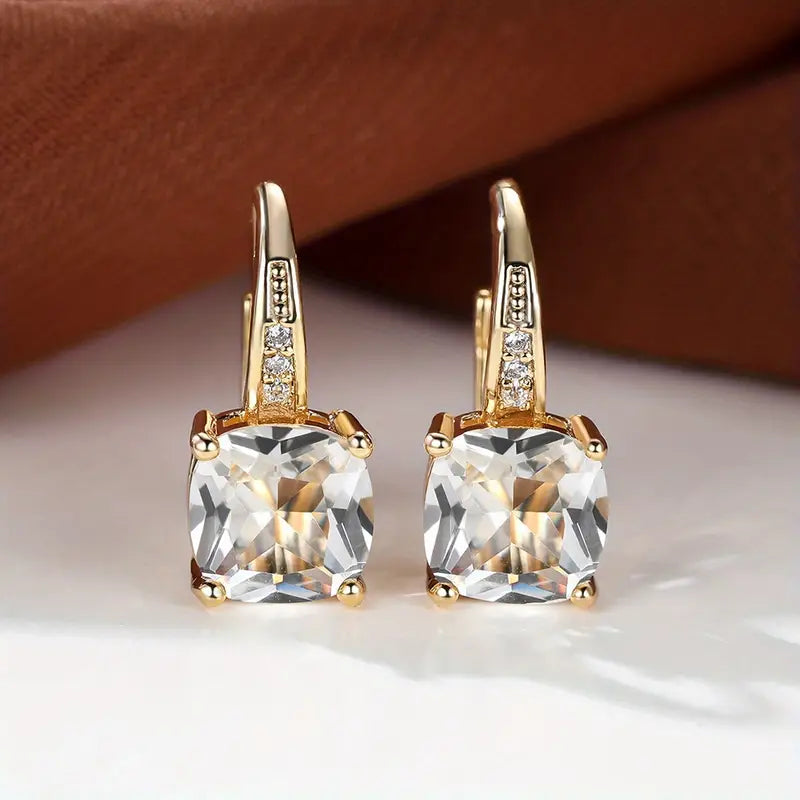 Gold Hoop Earrings with Mystic Gem