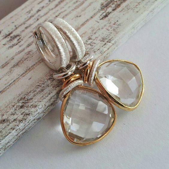 Vintage Gold Earrings with White Crystals