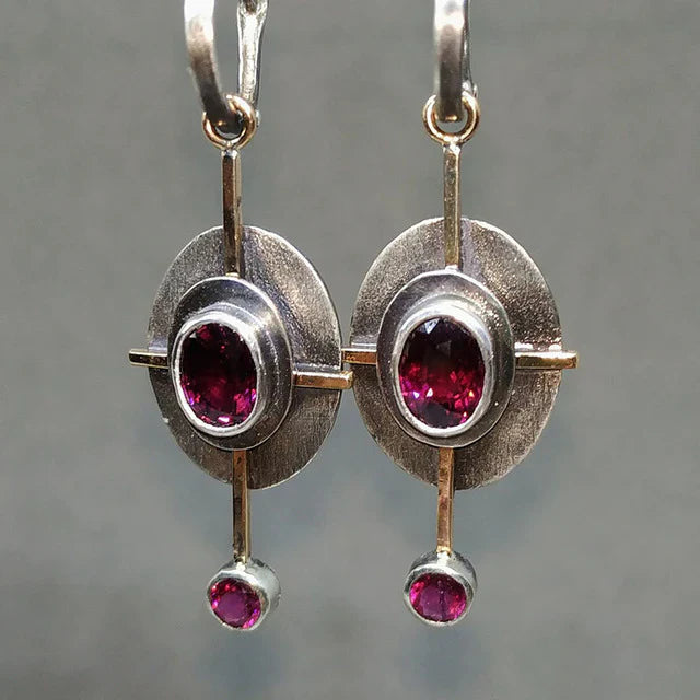 Sterling Silver Boho Earrings with Garnet Crystal