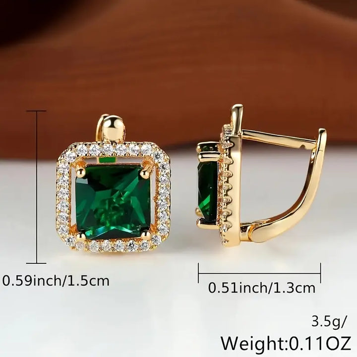 Square Green Zirconia Stud Earrings