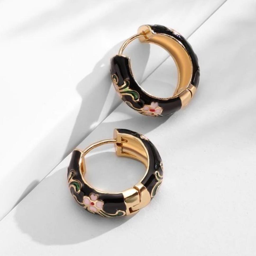Elegant Black Floral Earrings