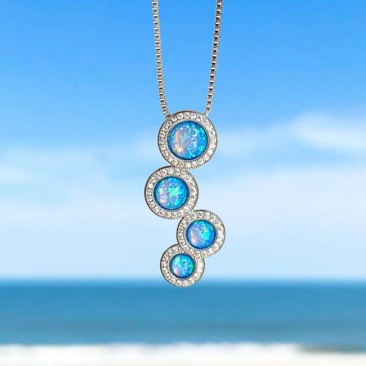 Silver Opal and Zirconia Necklace