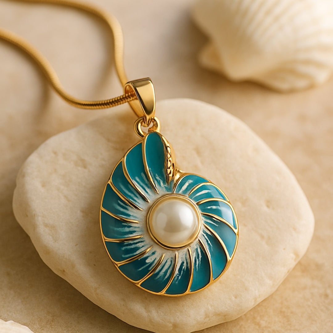 Blue Shell and Pearl Necklace