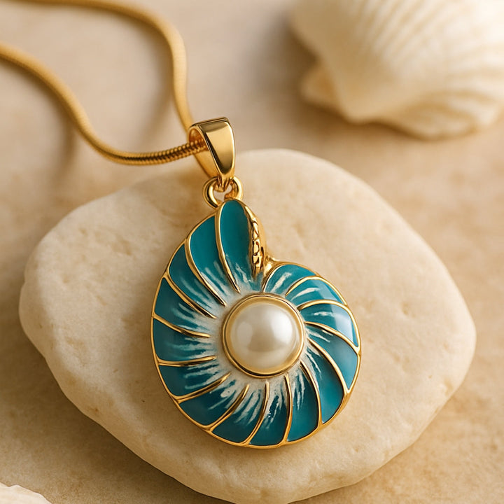 Blue Shell and Pearl Necklace