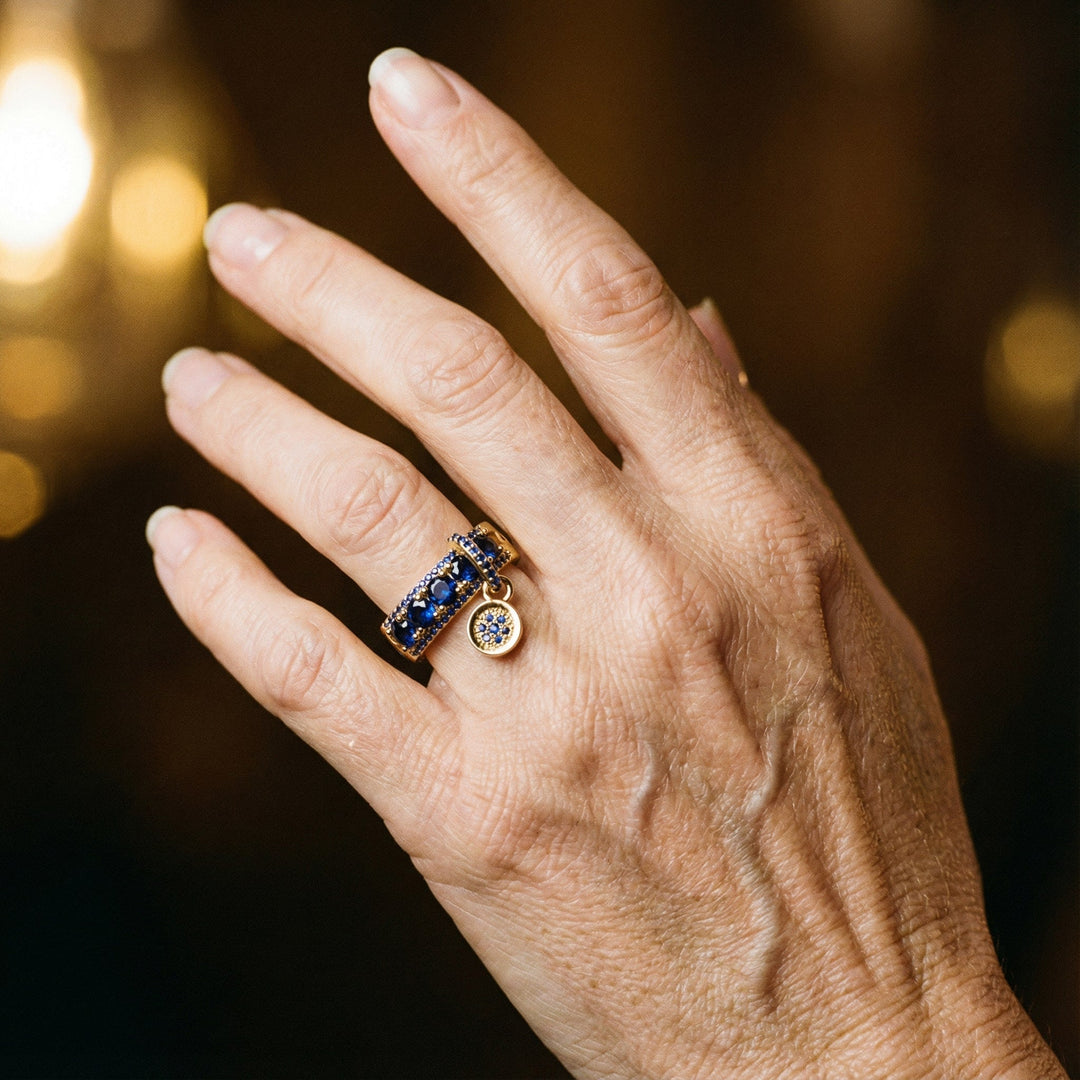Vintage Gold and Blue Crystal Ring