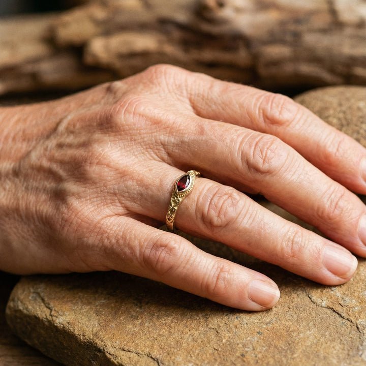 Vintage Gold Ring with Red Crystal Accent