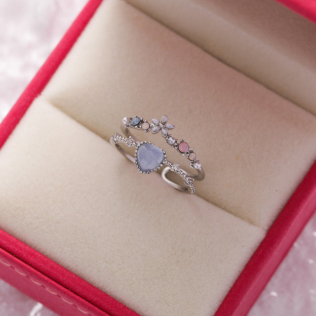 Adjustable Sterling Silver Blue Stone Ring with Zirconia