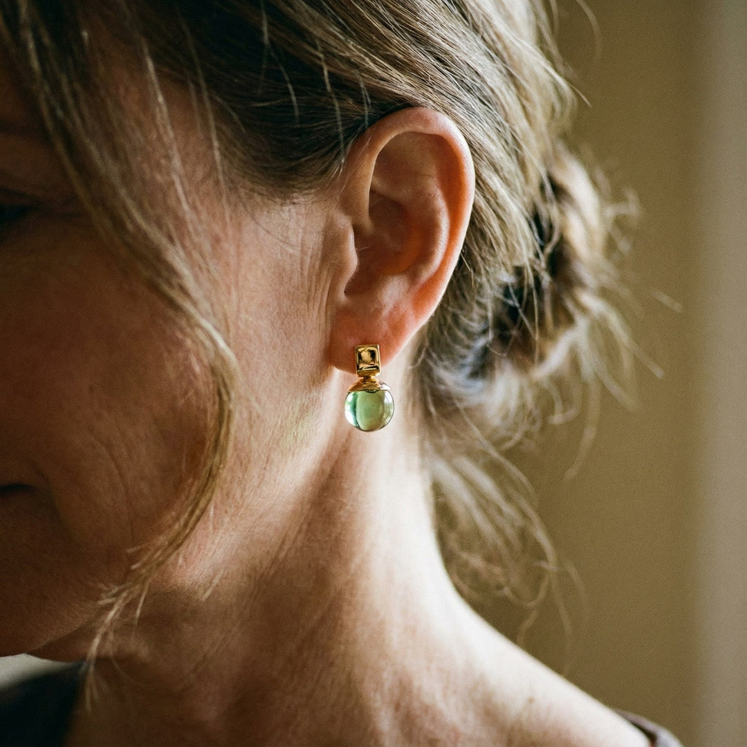 Gold Vintage Earrings with Green Crystal