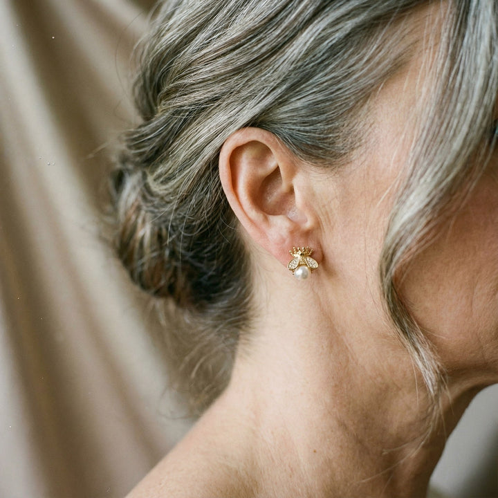 Gold Pearl and Zirconia Earrings