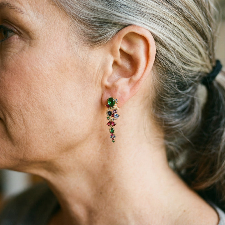 Multicolored Zirconia Gold Earrings