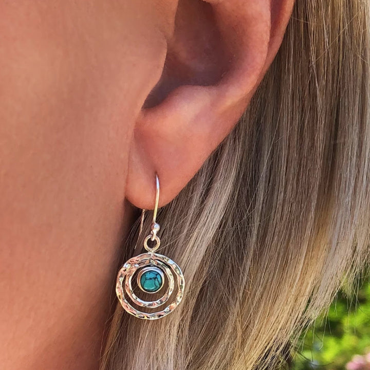 Boho Saturn Earrings with Turquoise in Silver and Gold
