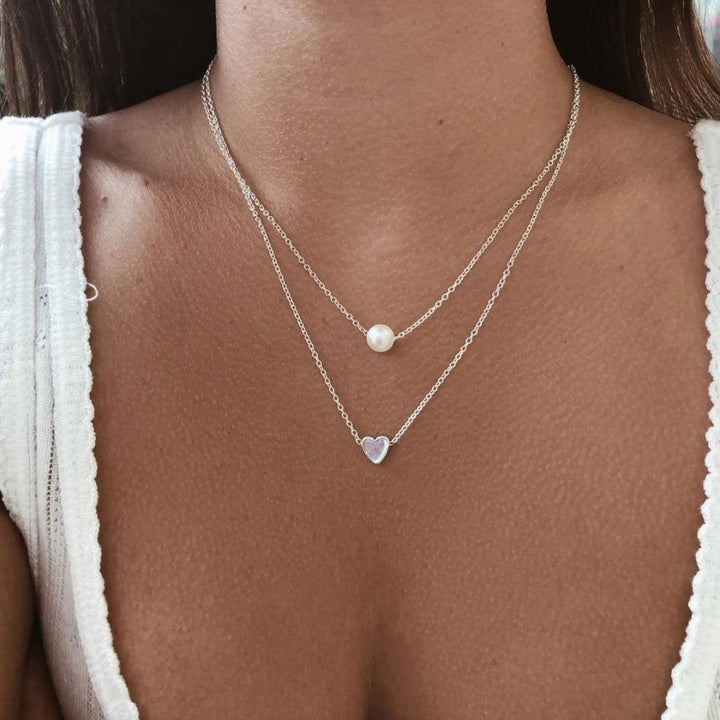 Pearl-Embellished Silver Heart Necklace