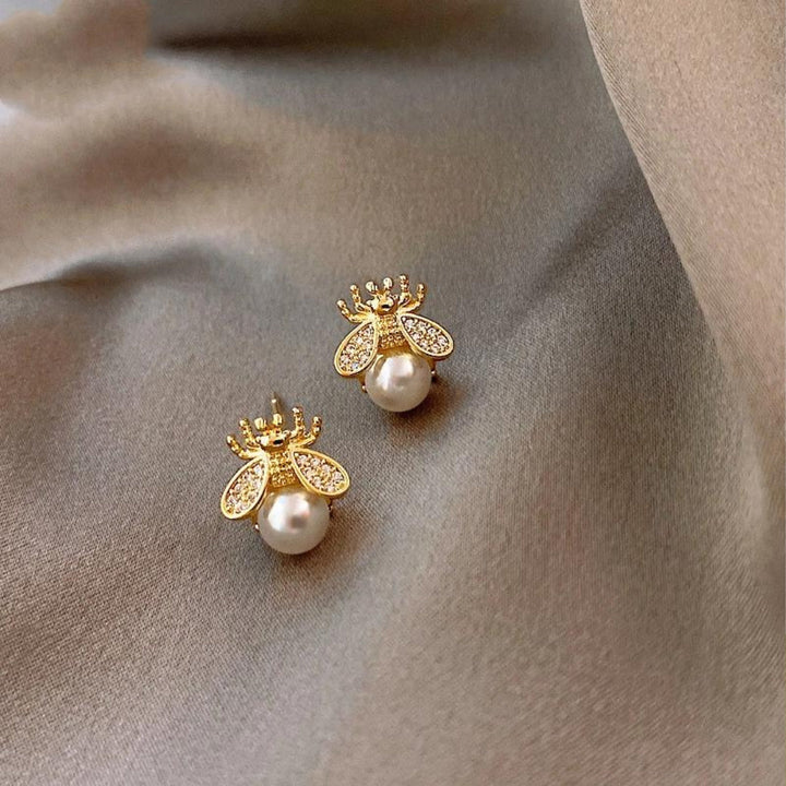 Gold Pearl and Zirconia Earrings