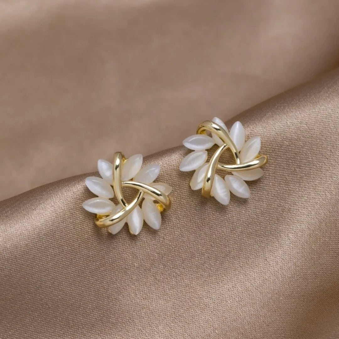 Stunning Gold Opal Flower Stud Earrings