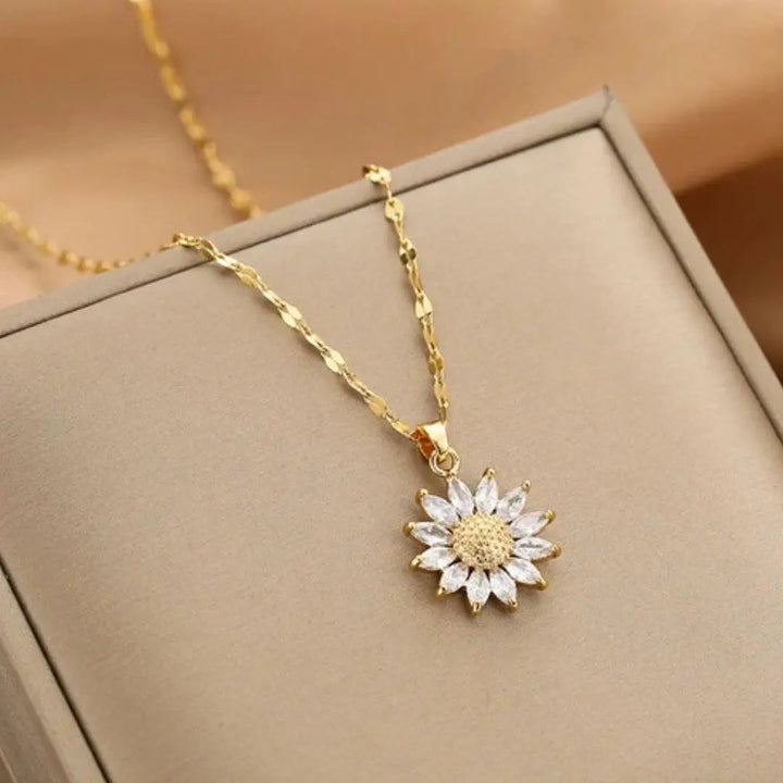 Radiant Gold Sunflower Crystal Necklace