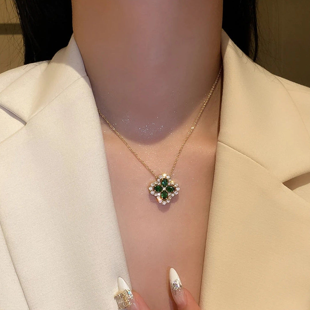 Gold Emerald Clover Necklace