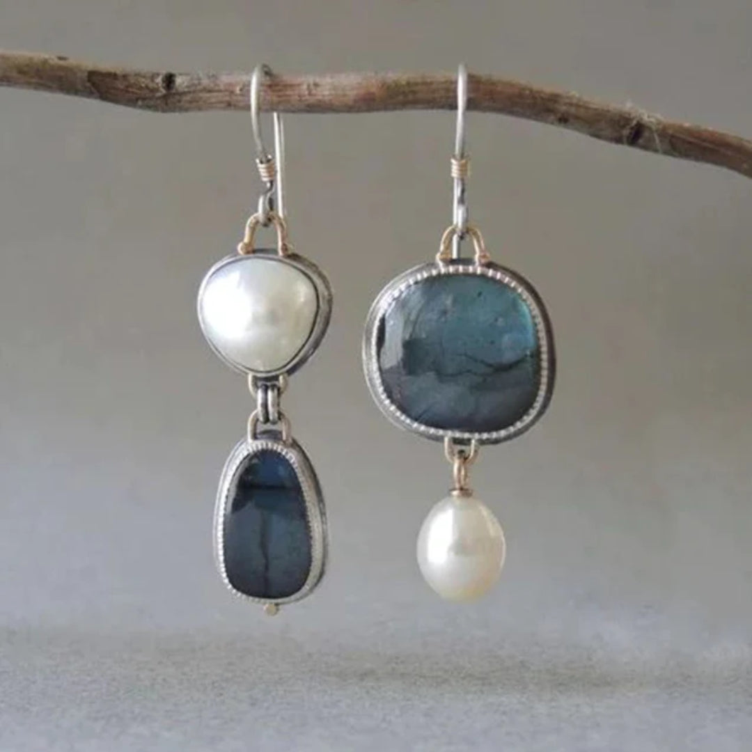 Vintage Pearl & Blue Stone Earrings