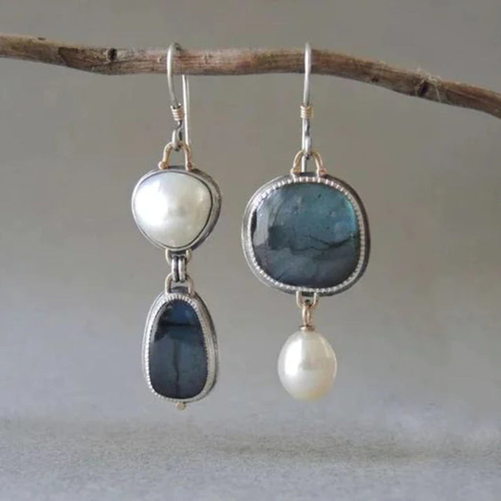 Vintage Pearl & Blue Stone Earrings