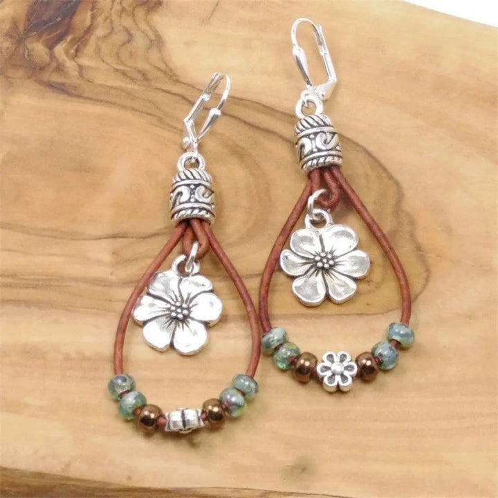 Retro Floral Leather Earrings
