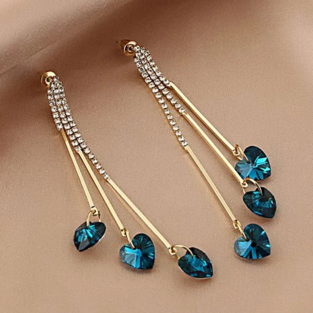 Charming Blue Crystal Heart Earrings