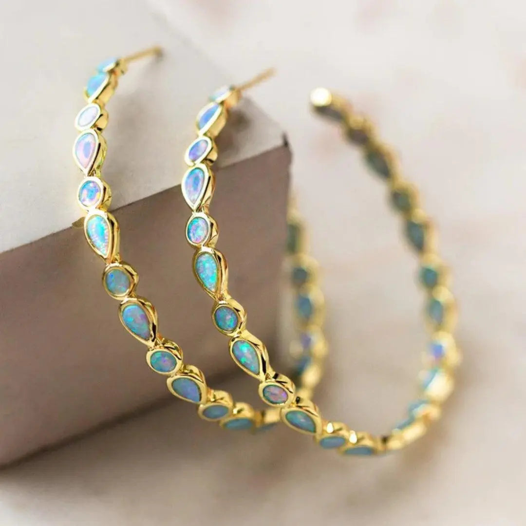 Gold Vintage Blue Opal Earrings