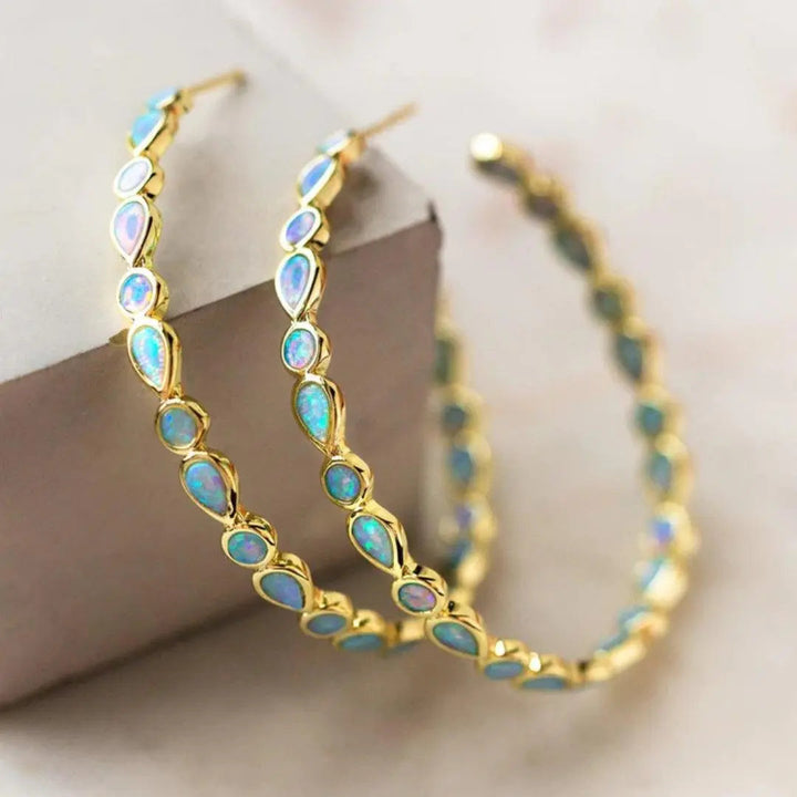 Gold Vintage Blue Opal Earrings