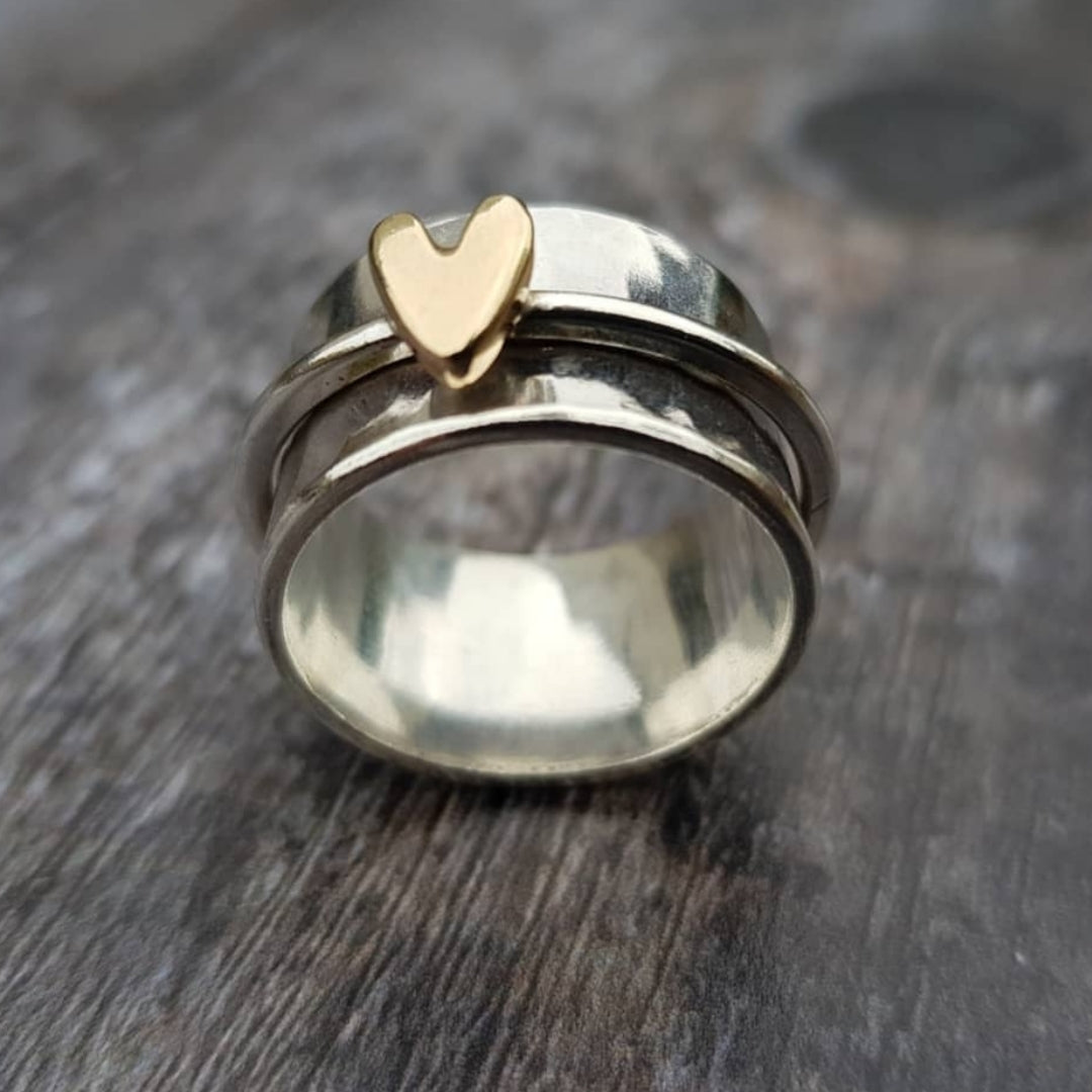 Vintage Silver Ring with Gold Heart