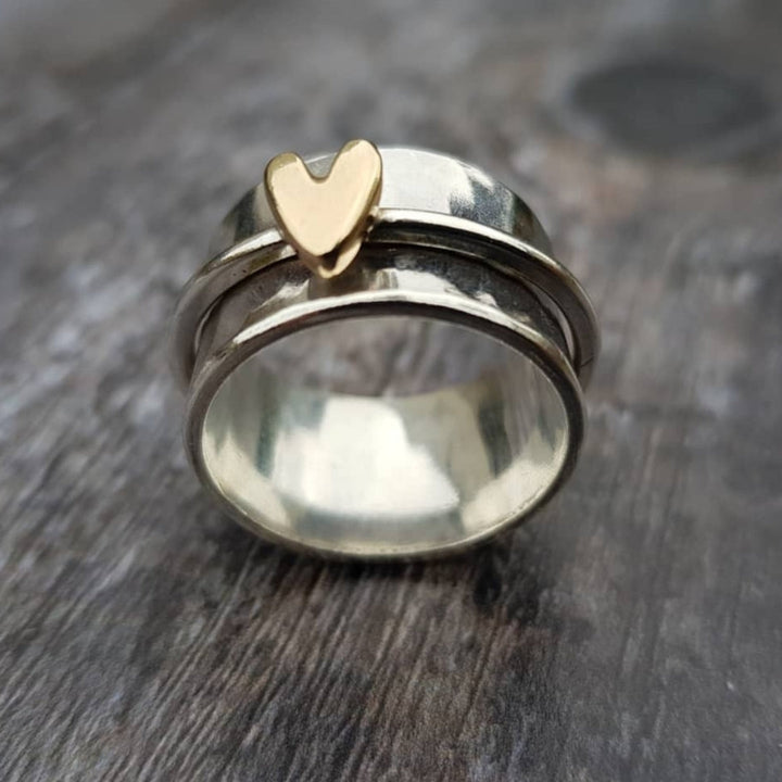 Vintage Silver Ring with Gold Heart
