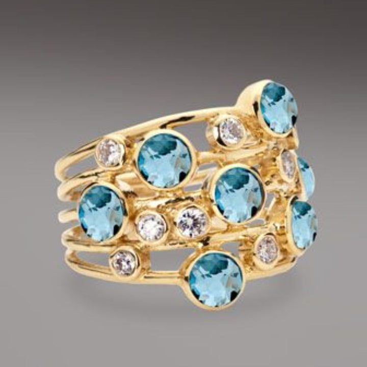 Vintage Gold Ring with Blue Zirconia Accents