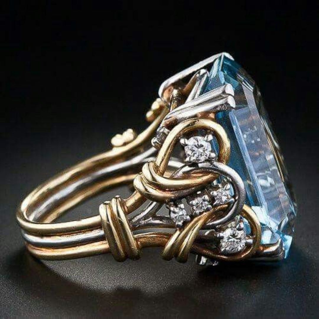 Vintage Gold Ring with Blue Zirconia Layers