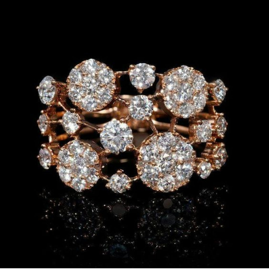 Vintage Rose Gold Ring with Dazzling Inlaid Stones