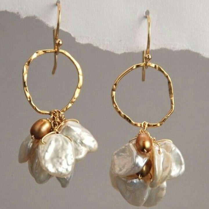 Vintage Pearl & Floral Drop Gold Earrings