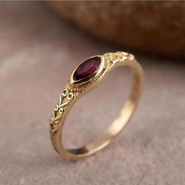 Vintage Gold Ring with Red Crystal Accent